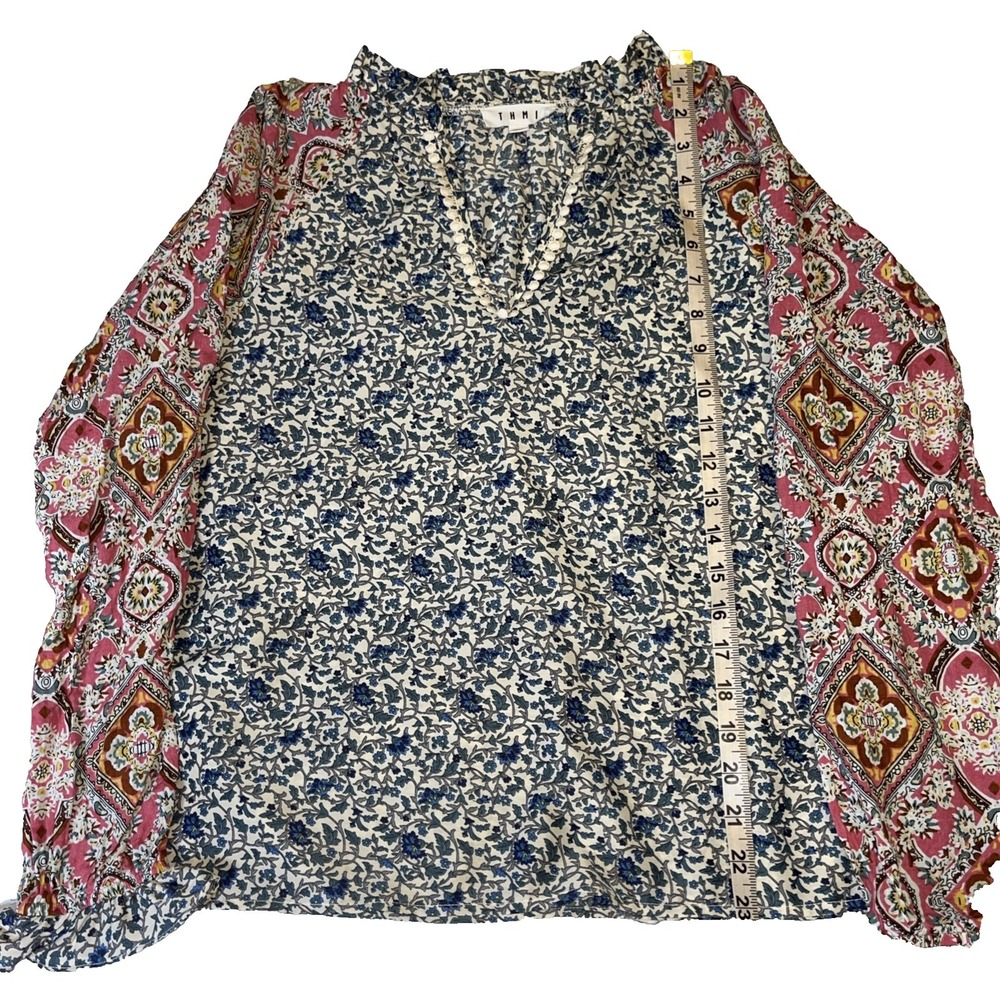Thml Boho Colorblock Shirt Blouse Large Cottagecore Victorian Long Sleeve Top - Picture 6 of 7